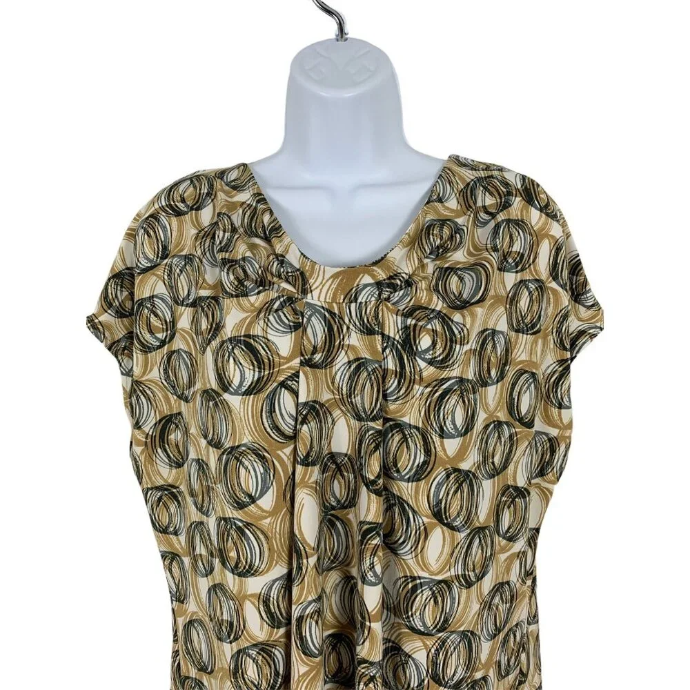 New York & Company Womens Stretch Top Beige & Black Circles Pattern Short Sleeve - Picture 2 of 10